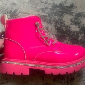 Lola + The Boys Bright Pink Kids Boots with Rhinestone Trim
